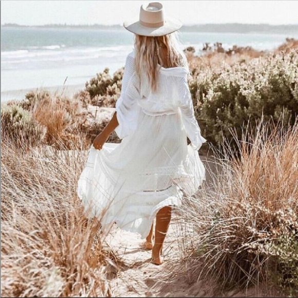 #122 New! Bohemian White Lace Tassel Tie Maxi Skirt - Picture 8 of 8